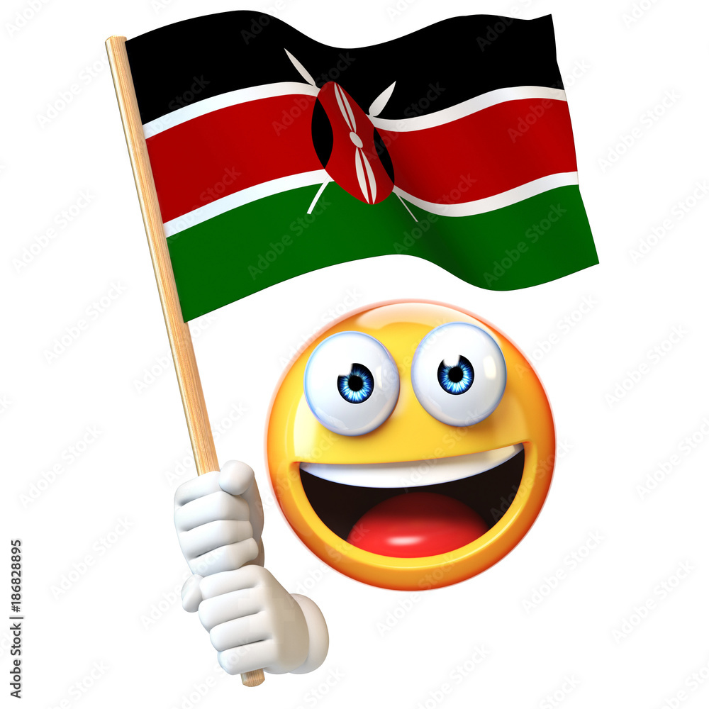 Emoji holding Kenya flag, emoticon waving national flag of Kenya 3d rendering Stock Illustration