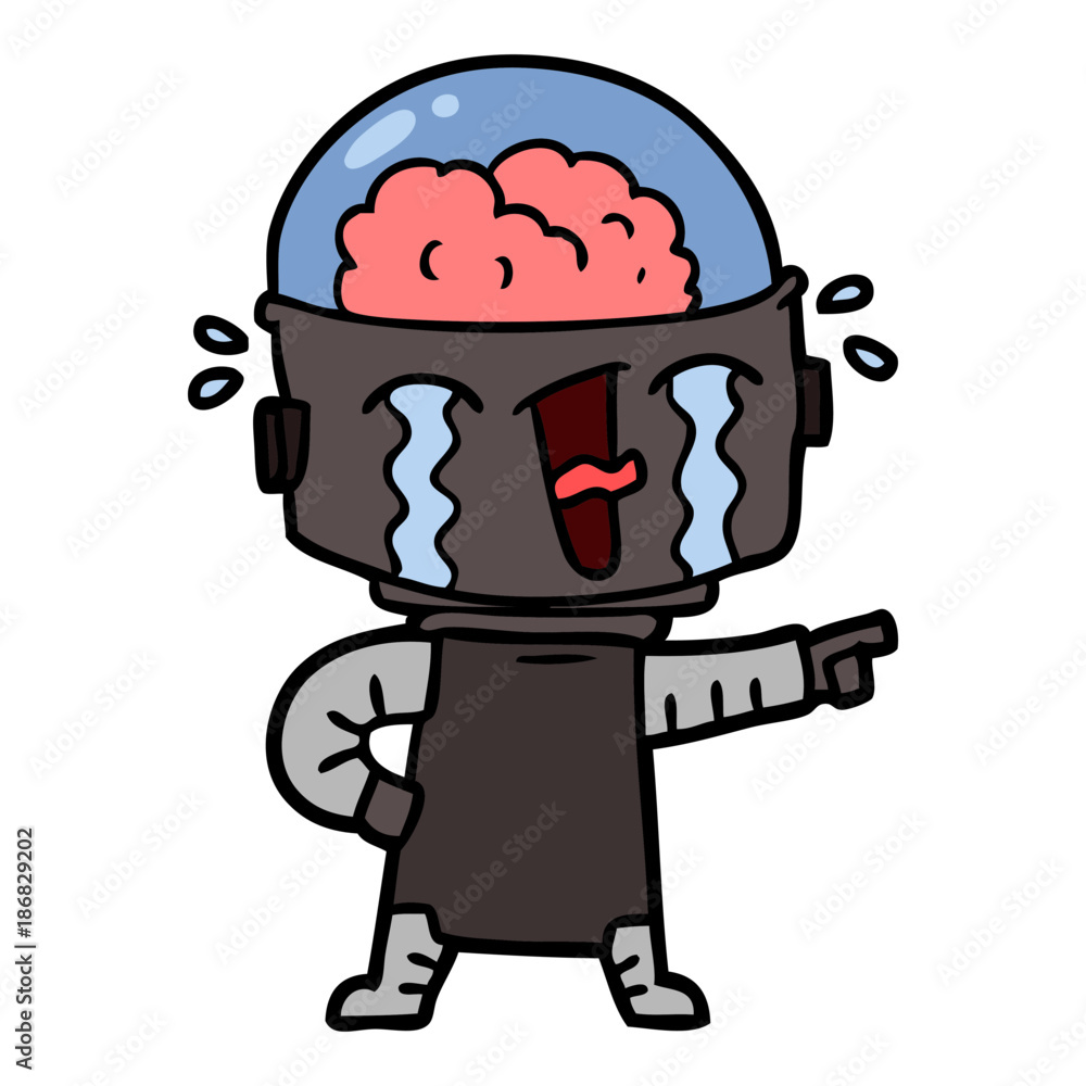 Obraz premium cartoon crying robot pointing