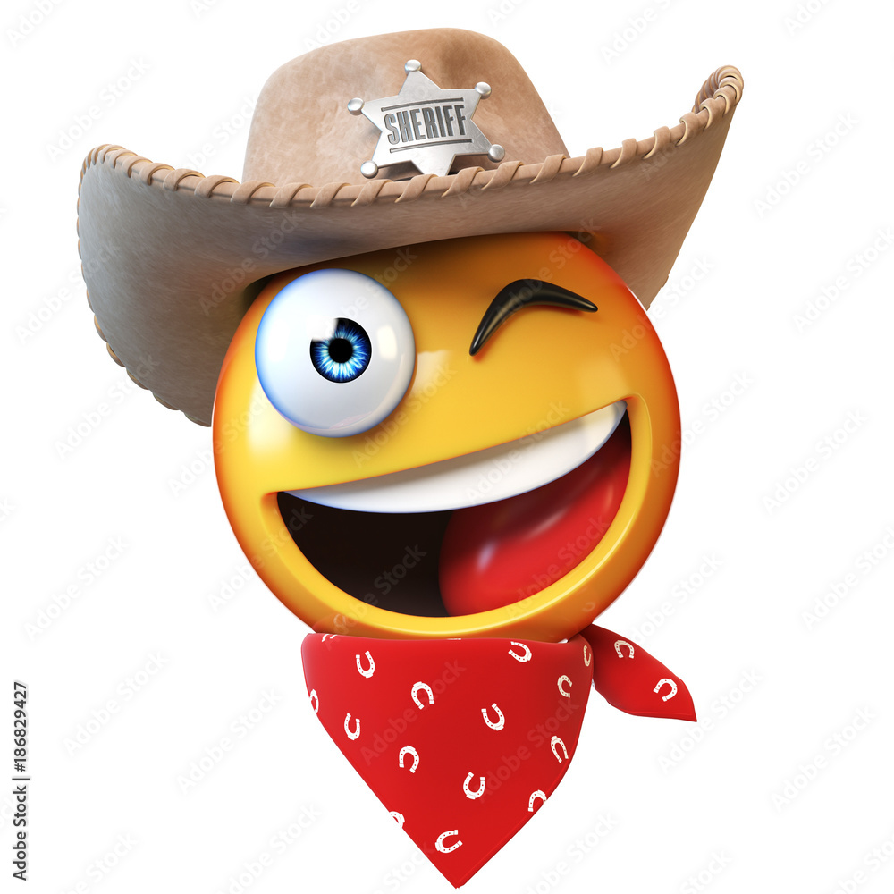 Sheriff Emoji Isolated On White Background Cowboy Emoticon D