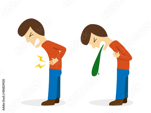 Man get stomachache and vomit, vector design