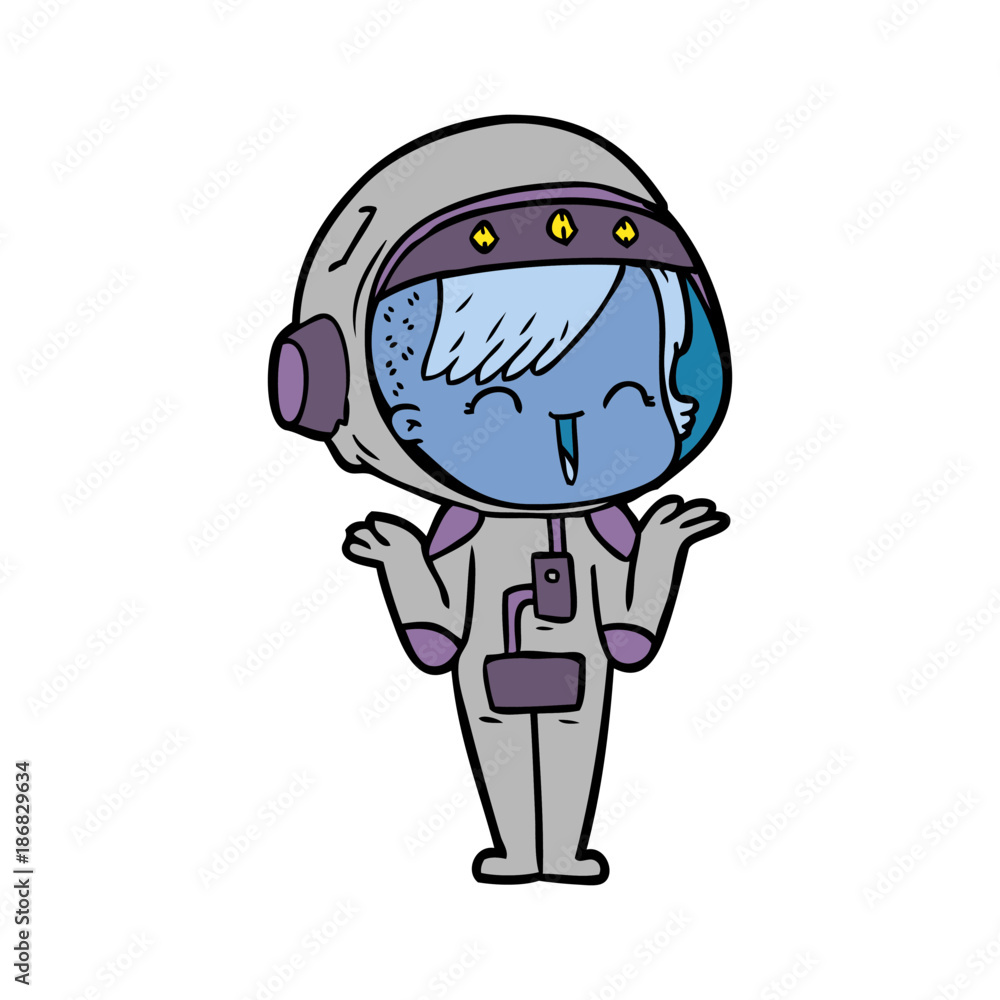 Obraz premium happy cartoon space girl shrugging shoulders