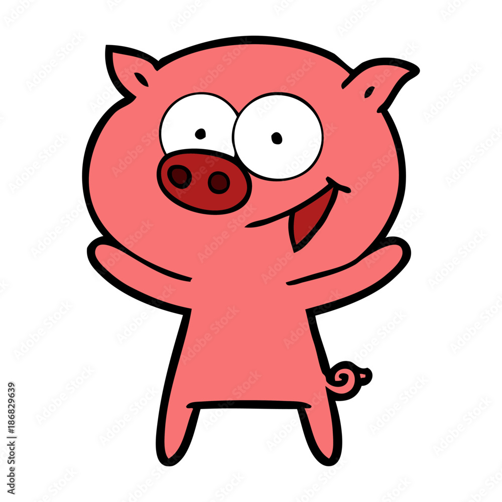 cheerful pig cartoon