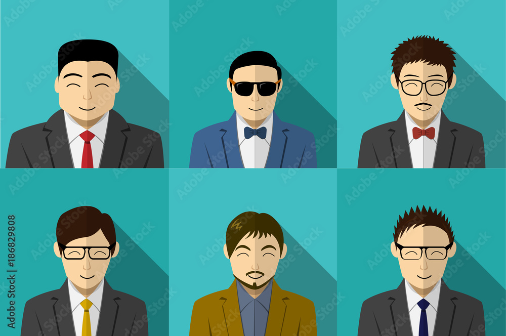 Set of modern Korean people in vector portait Set of modern Korean people in vector portait