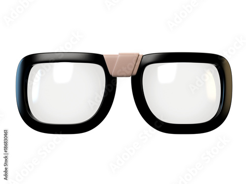 Black nerd eyeglasses design element, glasses isolated on white background, 3d rendering photo