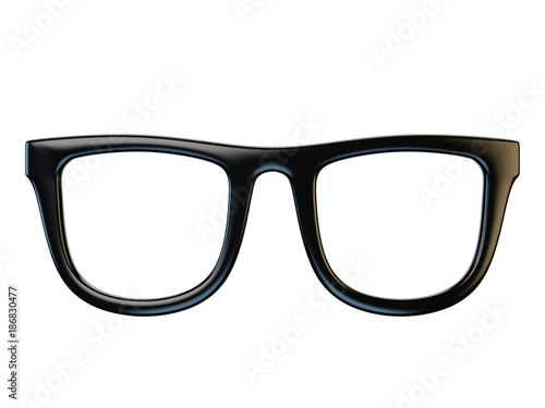 Black eyeglasses design element, glasses isolated on white background, 3d rendering