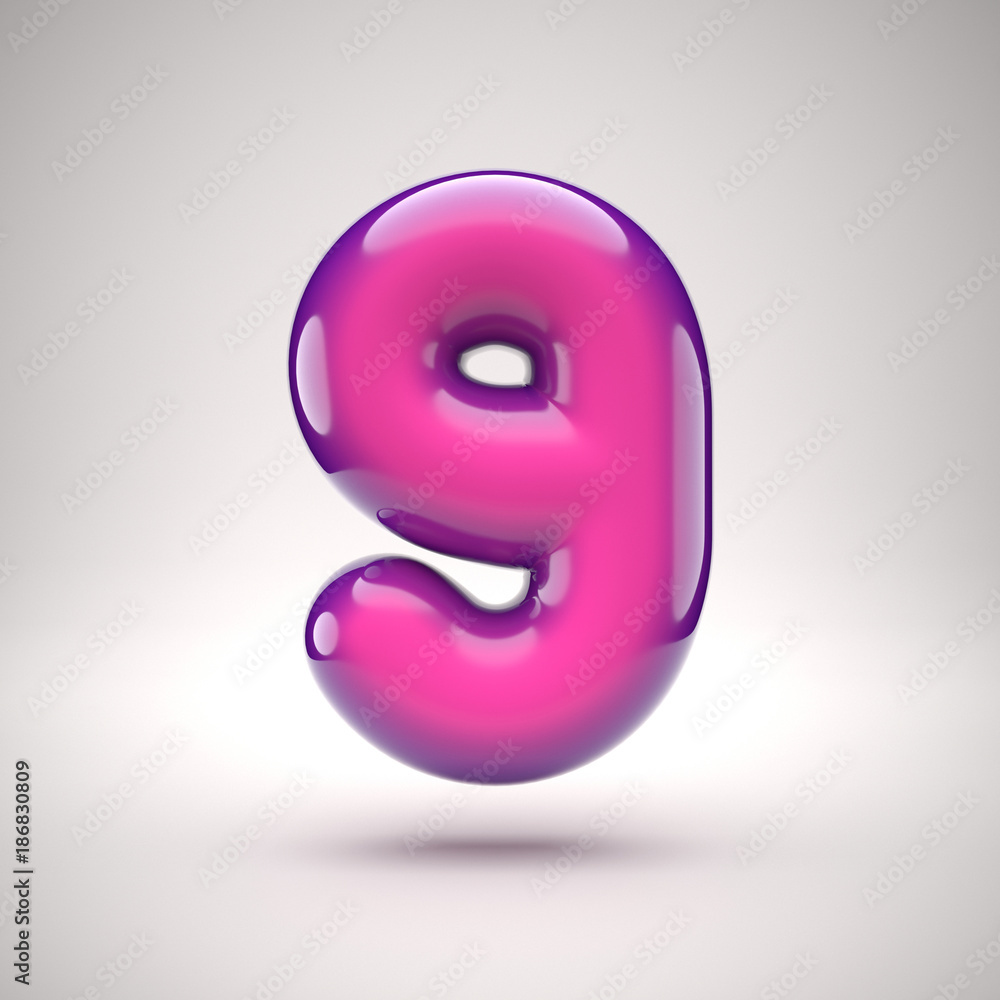 Round pink glossy font 3d rendering number 9 Round pink glossy font 3d rendering number 9