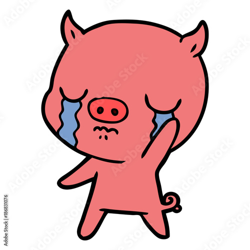 cartoon pig crying waving goodbye