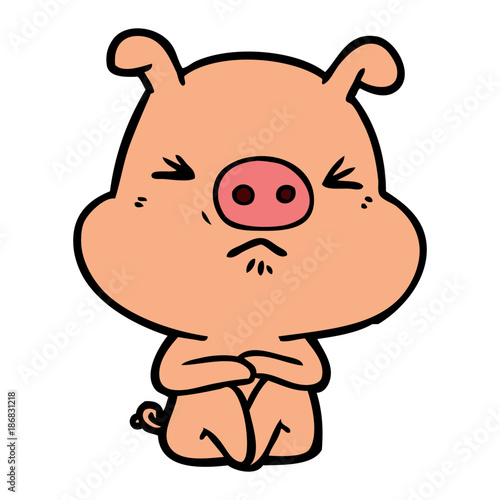 cartoon angry pig sat waiting