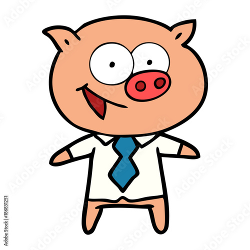 cheerful pig in office clothes