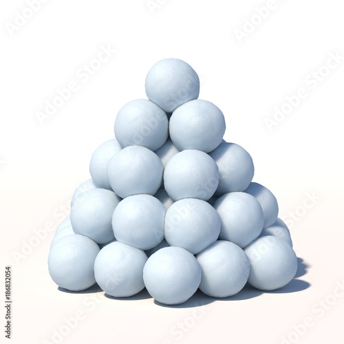 Snowballs heap isolated on white background 3d rendering