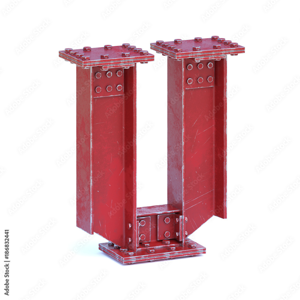 Steel I beam font 3d rendering letter U Steel I beam font 3d rendering letter U