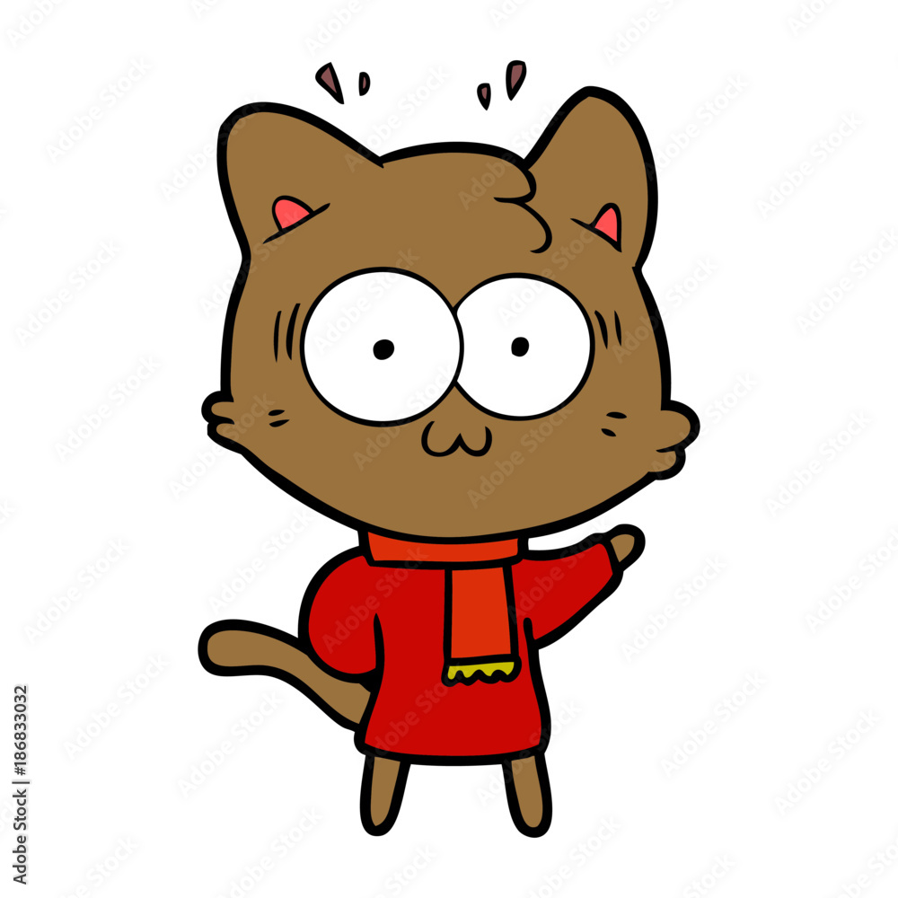 cartoon surprised cat wearing warm winter clothes cartoon surprised cat wearing warm winter clothes