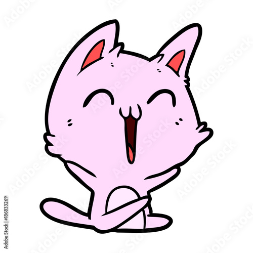 happy cartoon cat meowing