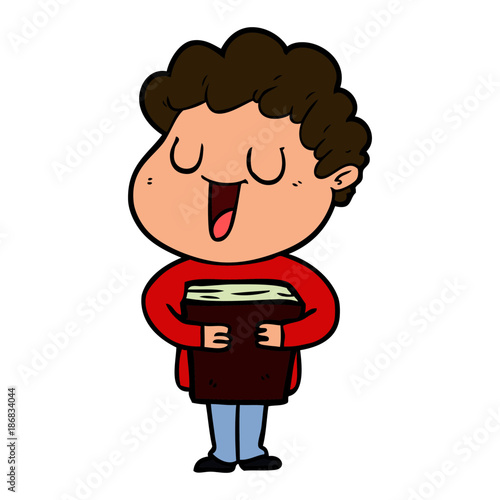 laughing cartoon man with book