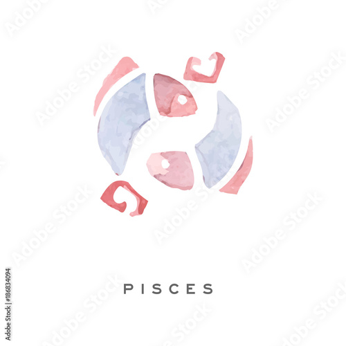 Pisces zodiac sign, part of zodiacal system watercolor vector illustration isolated on a white background