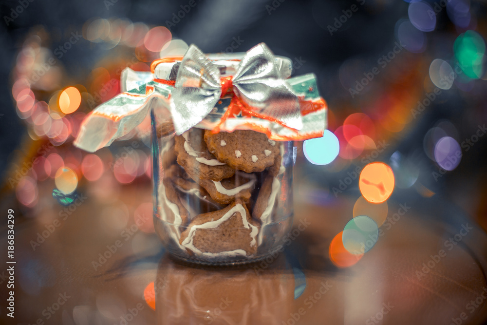 Sweet holiday baking in transparent glass jar