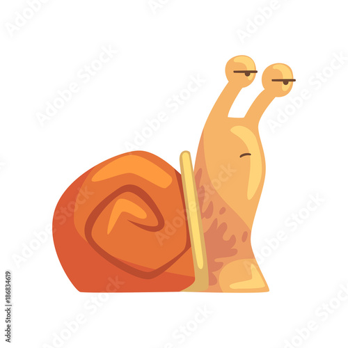 Funny pensive snail, cute comic mollusk character cartoon vector Illustration