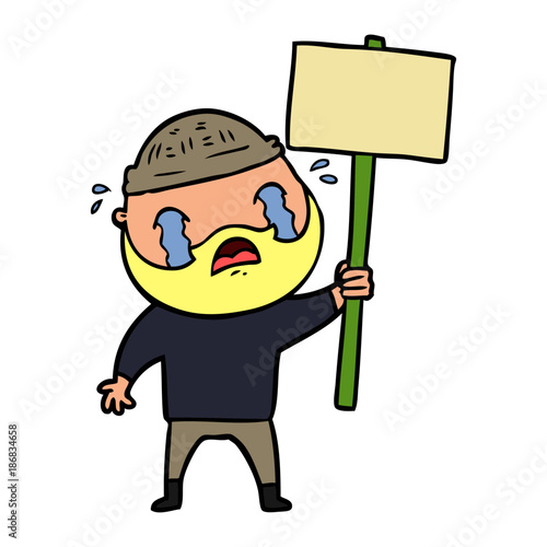 cartoon bearded protester crying