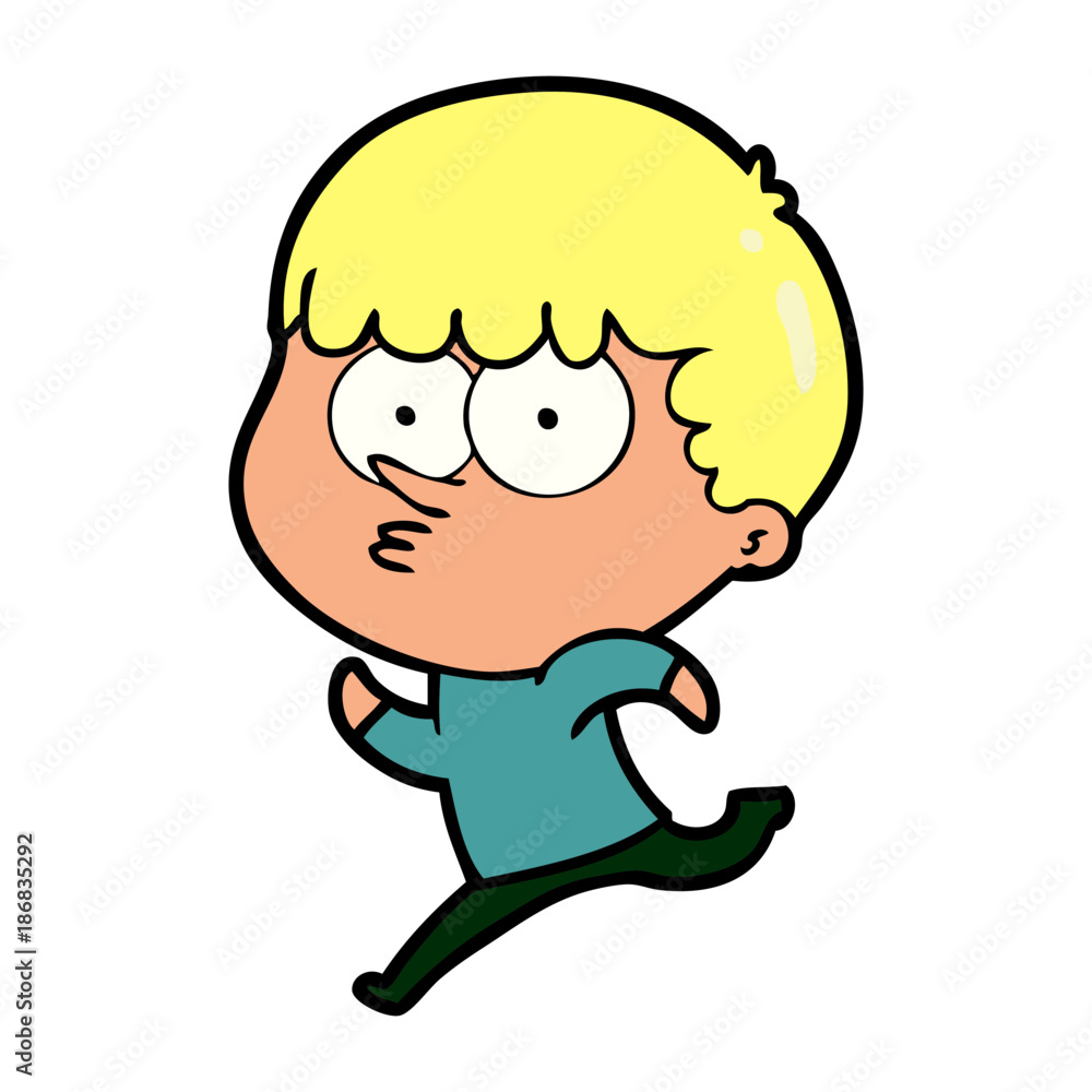 cartoon curious boy running