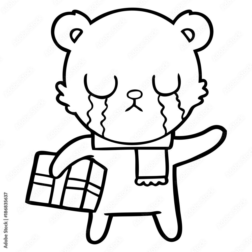 crying polar bear cartoon with christmas gift crying polar bear cartoon with christmas gift