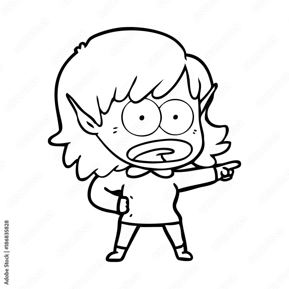 cartoon shocked elf girl pointing cartoon shocked elf girl pointing