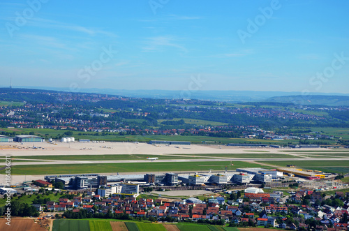 Aerial view of Stuttgart area with Stuttgart Airport (STR) on a sunny day