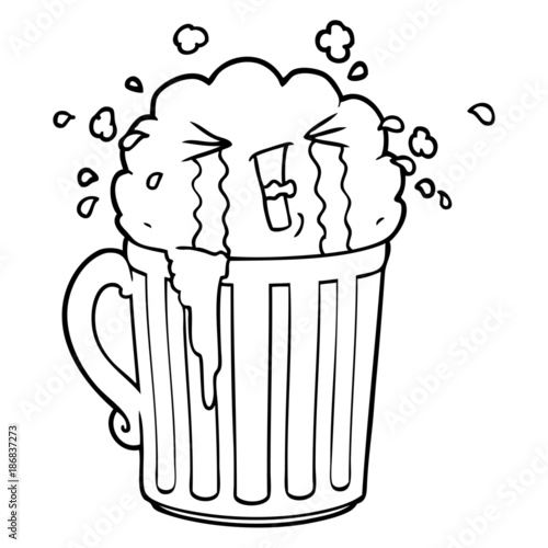 cartoon mug of beer crying