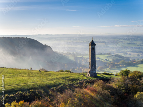 An aerial view of the Tyndale Monument in the autumn, Wotton Under Edge, Gloucestershire. photo