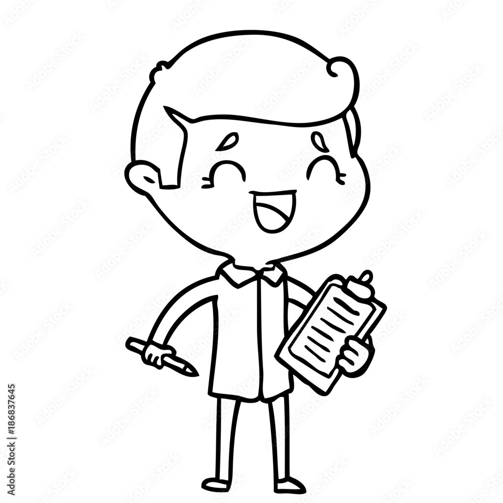 cartoon laughing man with clip board cartoon laughing man with clip board