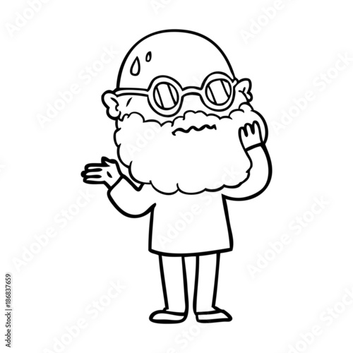 cartoon worried man with beard and sunglasses