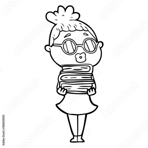 cartoon librarian woman wearing spectacles