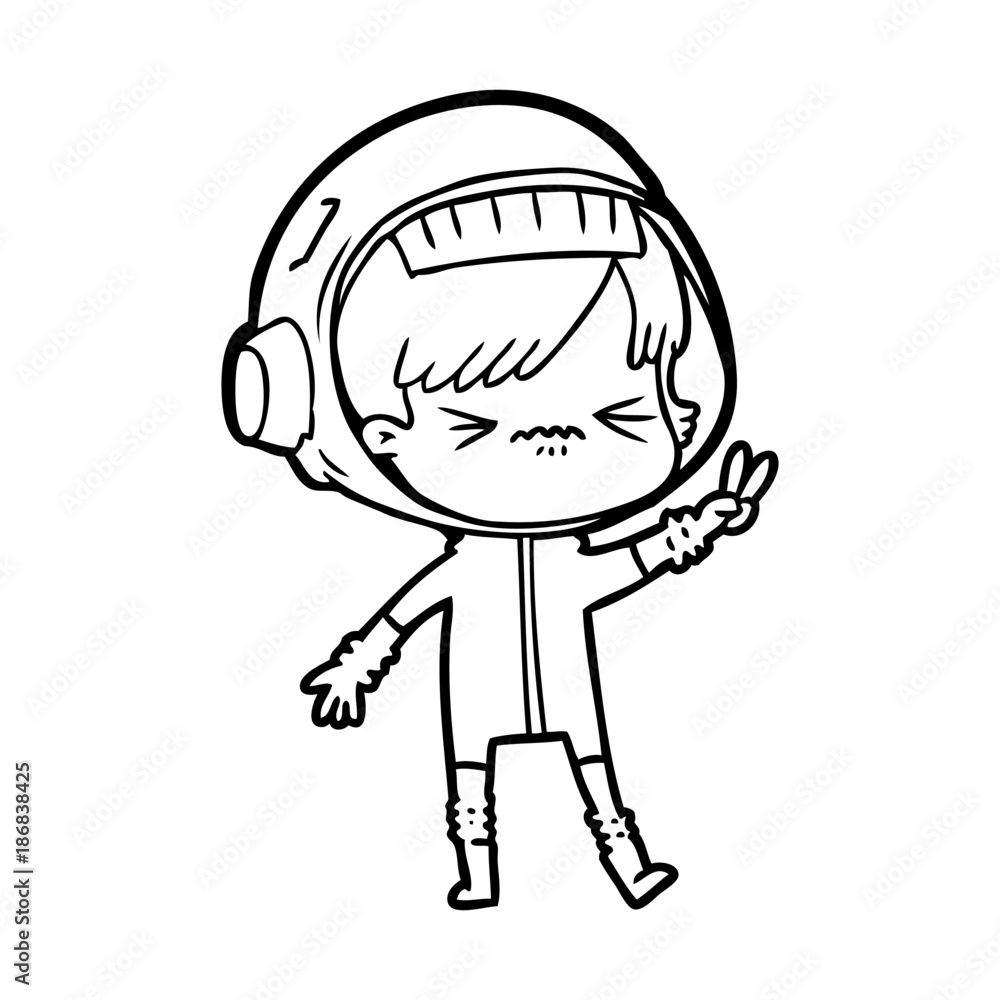 Obraz premium angry cartoon space girl holding up two fingers