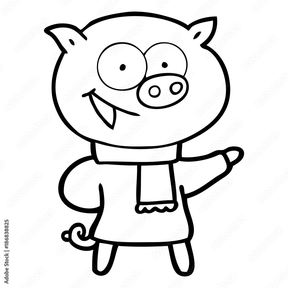 cheerful pig wearing winter clothes cartoon cheerful pig wearing winter clothes cartoon