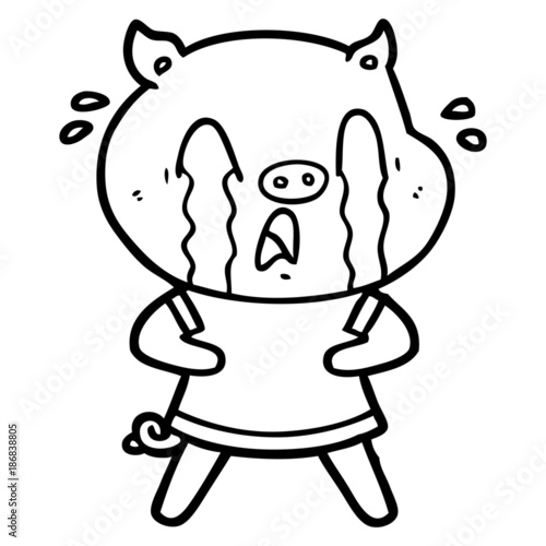 crying pig cartoon wearing human clothes