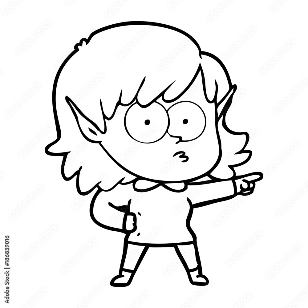 cartoon elf girl staring and pointing cartoon elf girl staring and pointing