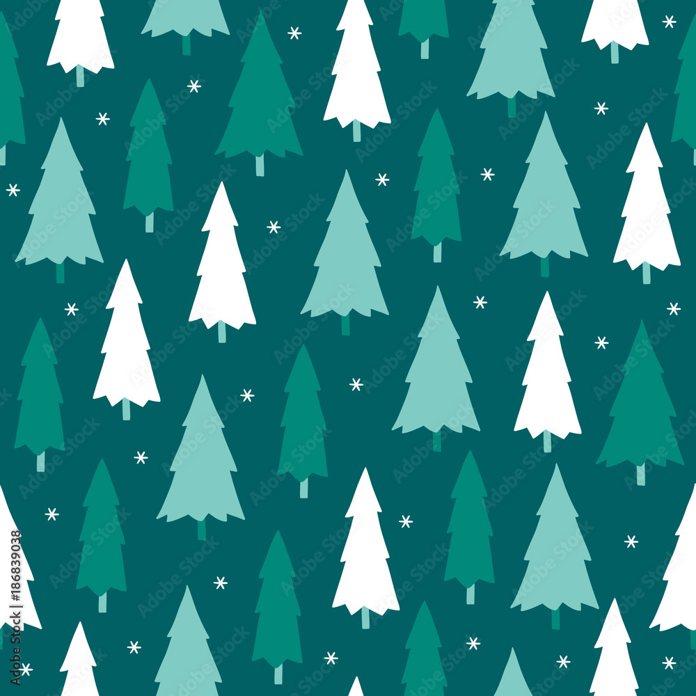 Christmas seamless pattern with fir trees