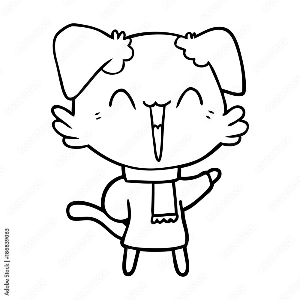 happy little cartoon dog in winter clothes happy little cartoon dog in winter clothes
