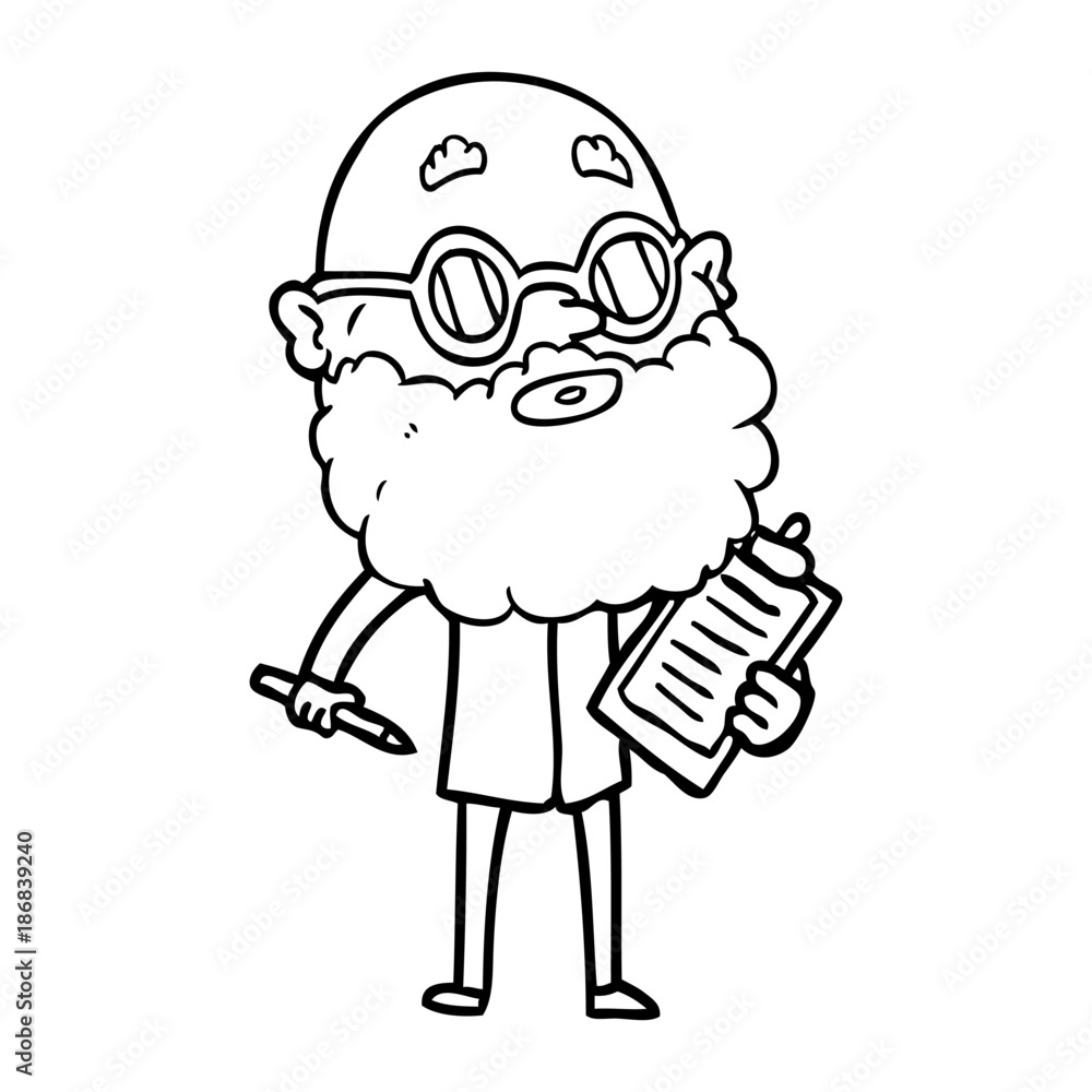 cartoon curious man with beard and sunglasses