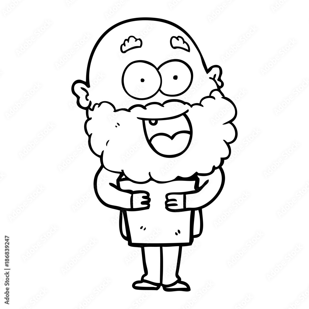 cartoon crazy happy man with beard and book