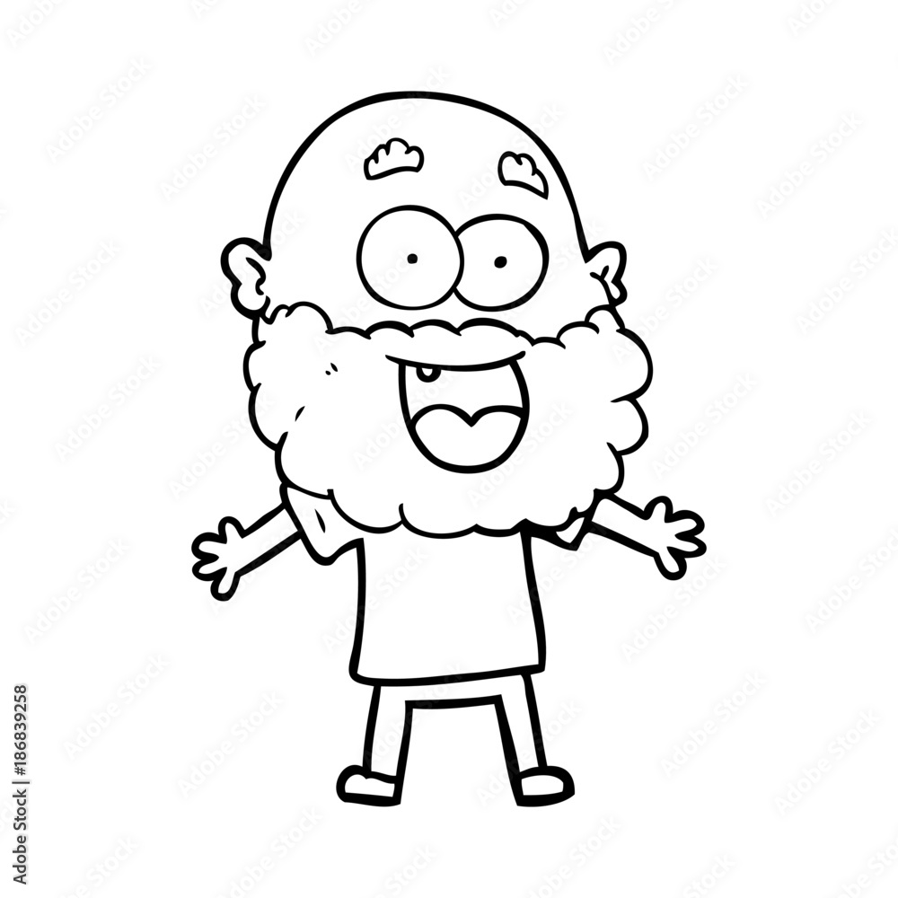 cartoon crazy happy man with beard