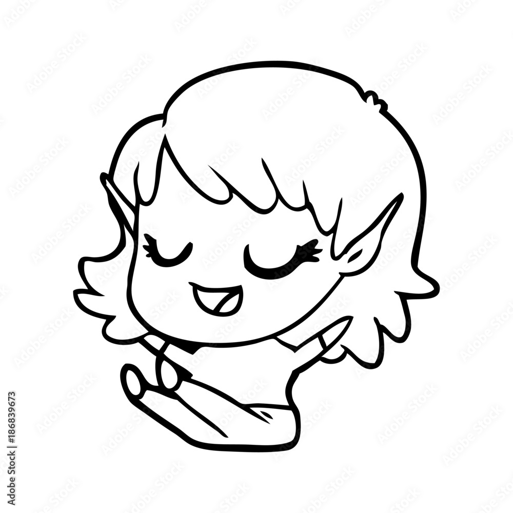 happy cartoon elf girl sitting happy cartoon elf girl sitting