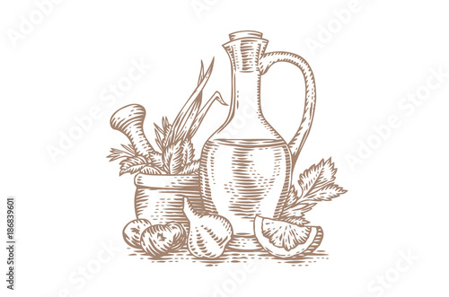 Olive oil, herbs and spices