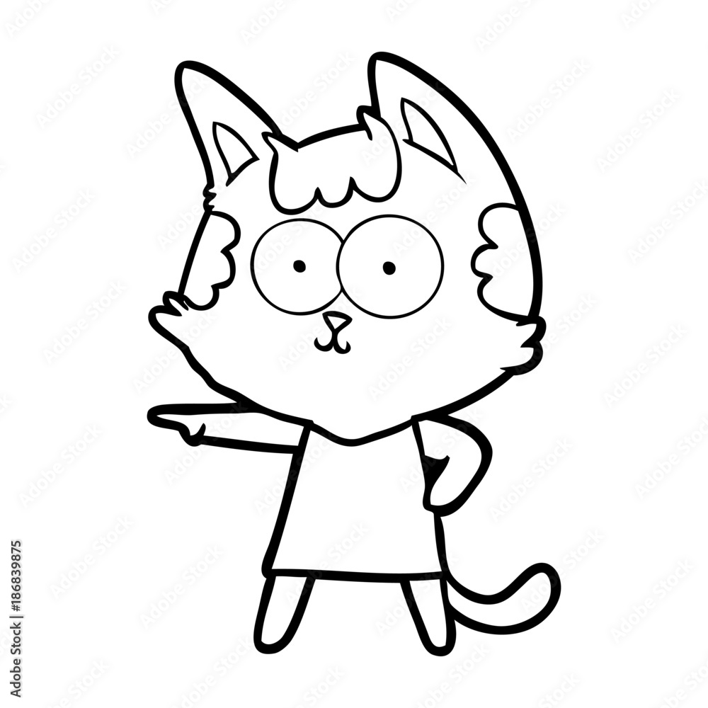 Fototapeta premium happy cartoon cat in dress pointing