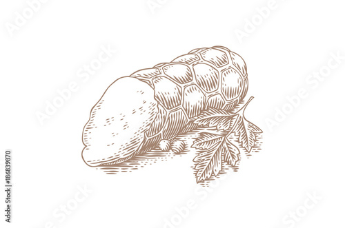 Piece of smoked sausage with parsley