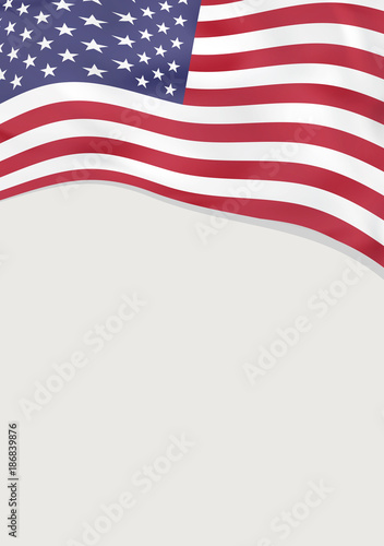 Leaflet design with flag of United States of America. Vector template.