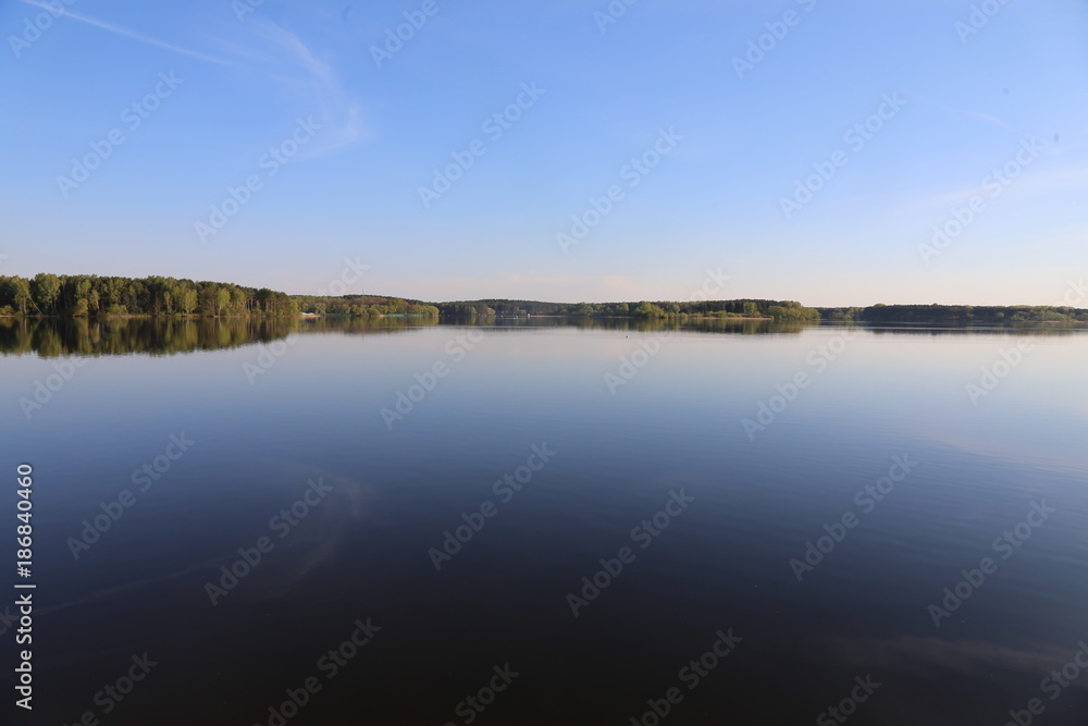 reservoir of minsk summer. blue water and sky