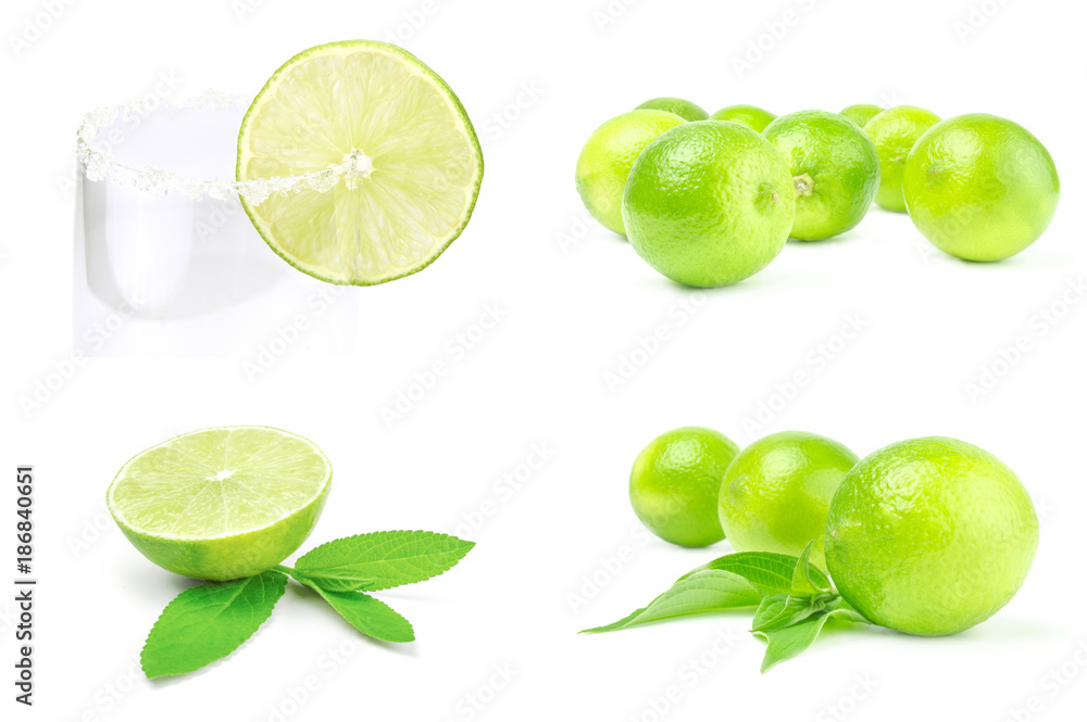 Collage of limes isolated on a white background Collage of limes isolated on a white background
