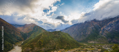 Panorama of mountains in Pisang  Nepal.