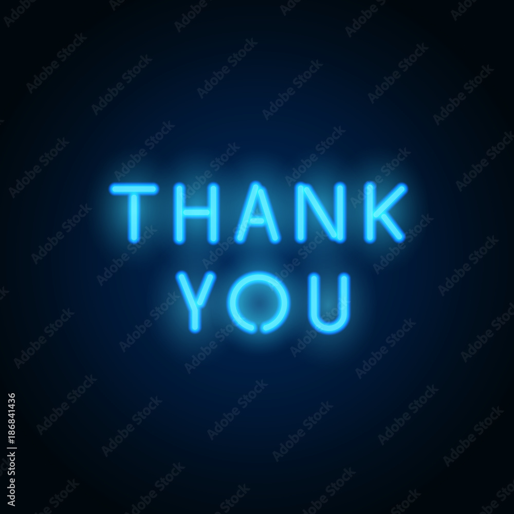 Neon thank you. Vector realistic neon letters