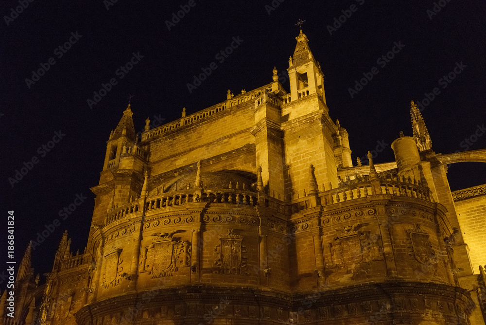 night view of the castle in Sevilla